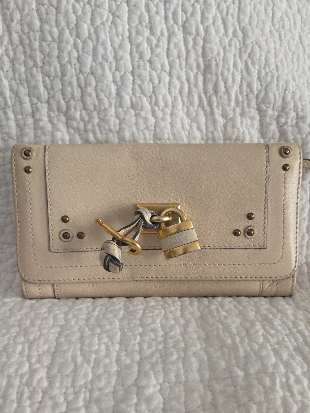 Chloe Beige Cream Leather Wallet with Gold Hardware